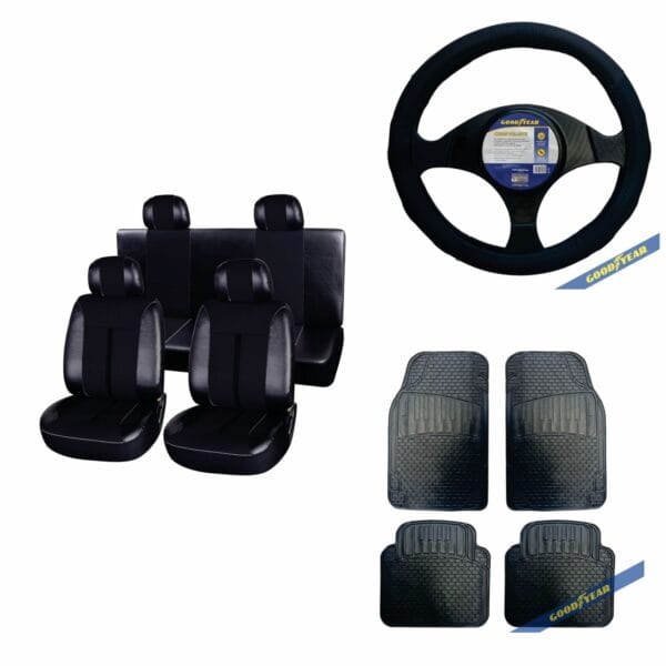 Combo Funda Para Asientos Cuero Ecologico + Cubrevolante + Cubrealfombra 4 piezas