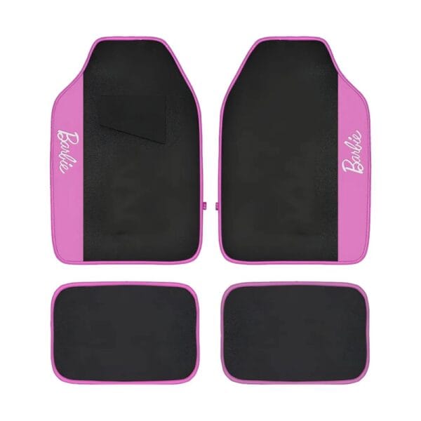 Juego De Cubre Alfombra 4 Piezas Barbie Felpa Rosa Y Negro Negro Con Rosa